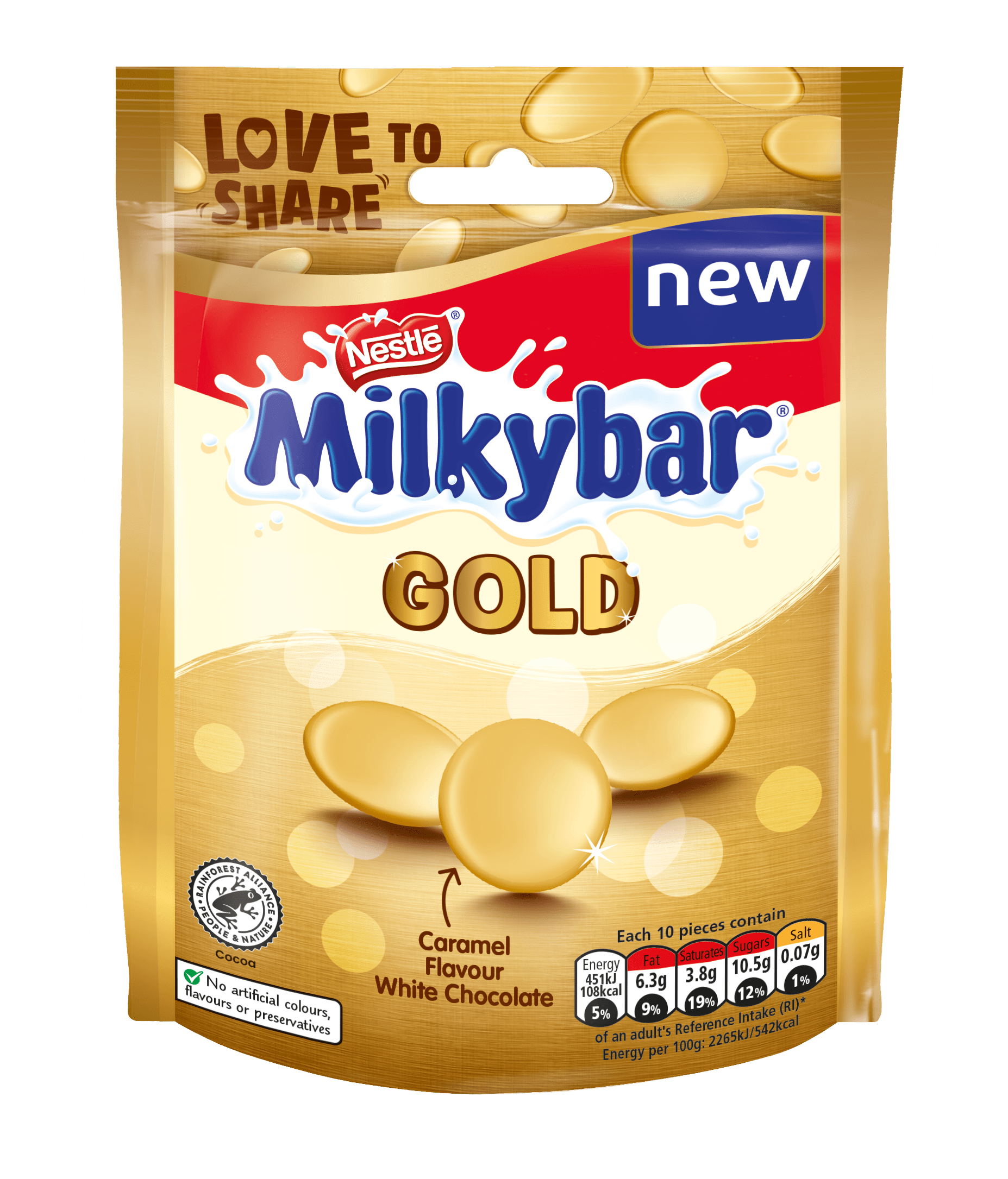 NEW! Milkybar® Gold White Chocolate Buttons Sharing Pouch 86g
